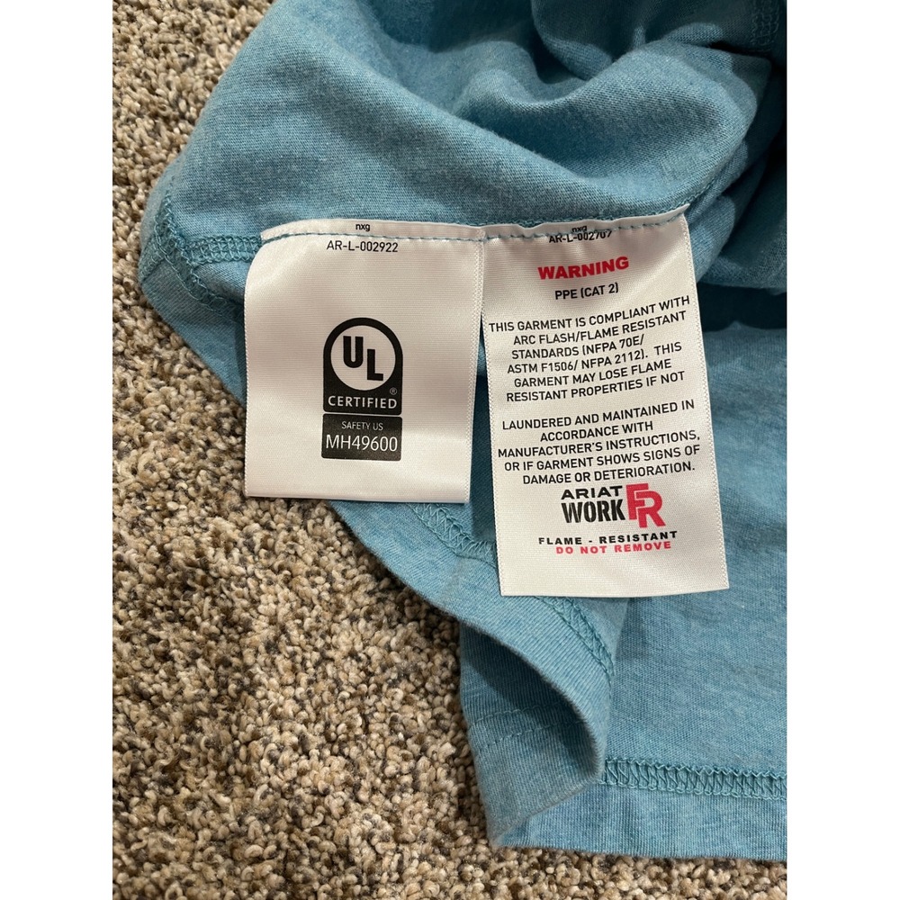 Ariat Work FR Mens 2X Blue Long Sleeve Flame Resistant T-Shirt CAT 2 NFPA 2112 - Picture 8 of 9